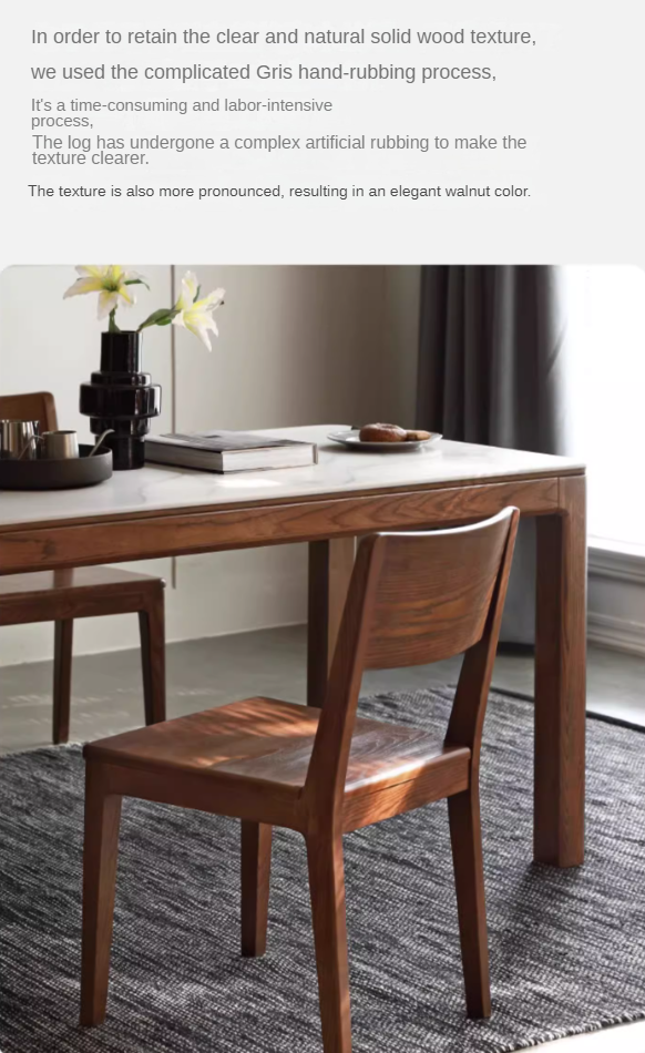 Ash Solid Wood Rock Plate Brown Dining Table