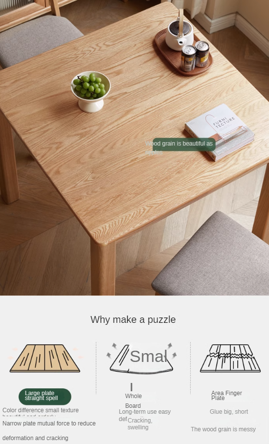 Oak Solid Wood Square Modern Dining Table