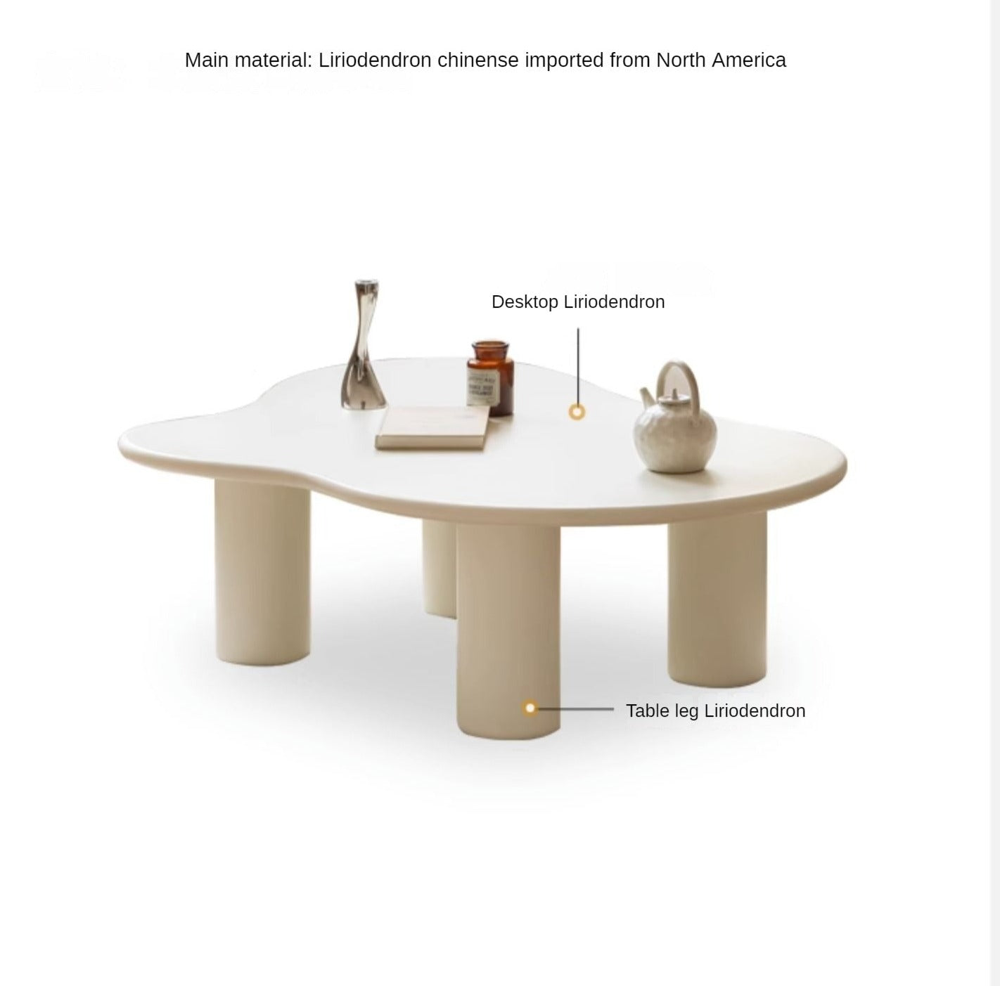 Rubber Solid Wood Creamy Cloud Coffee Table