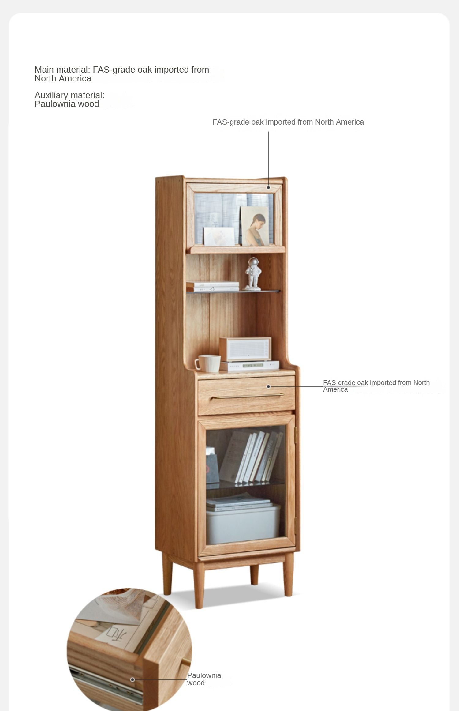 Oak solid wood side cabinet ,narrow sideboard+