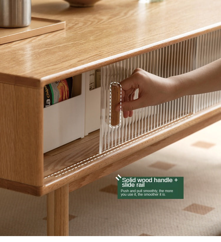 Oak, Beech, Solid Rubberwood Glass Doors Coffee Table