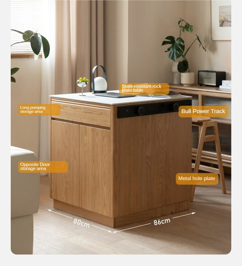 Oak Solid Wood Rock Plate Island Multi-Functional Dining Sideboard