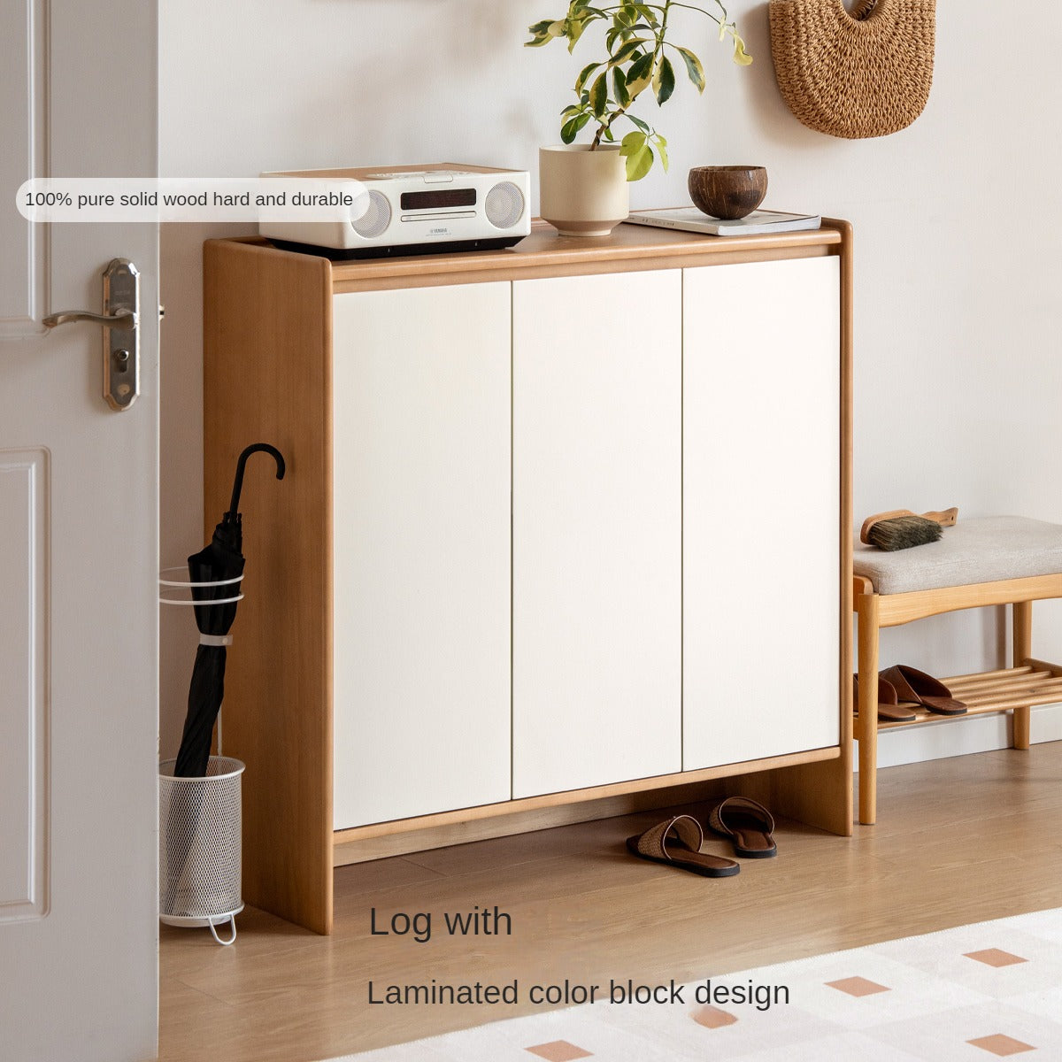 Solid Rubber Wood, Poplar Solid Wood Shoe Cabinet