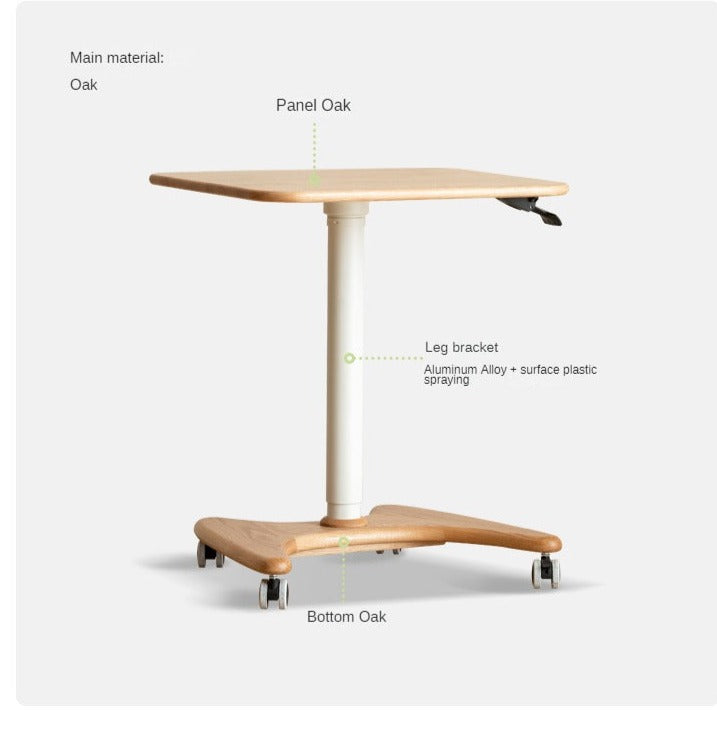 Oak, Ash Solid Wood Standing Desk Lifting Movable Side Table