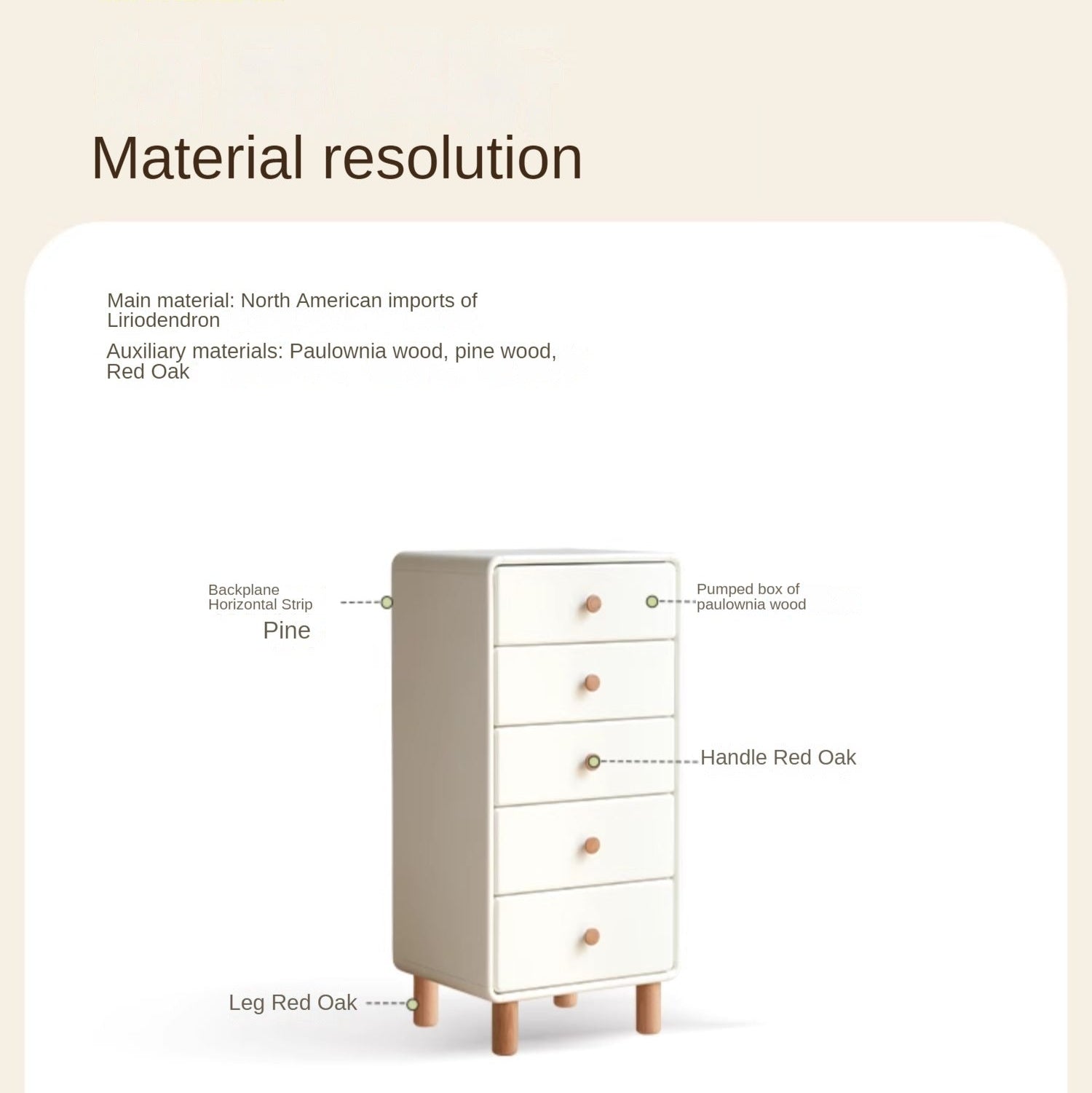 Solid Rubberwood Cream Style Chest of Drawers