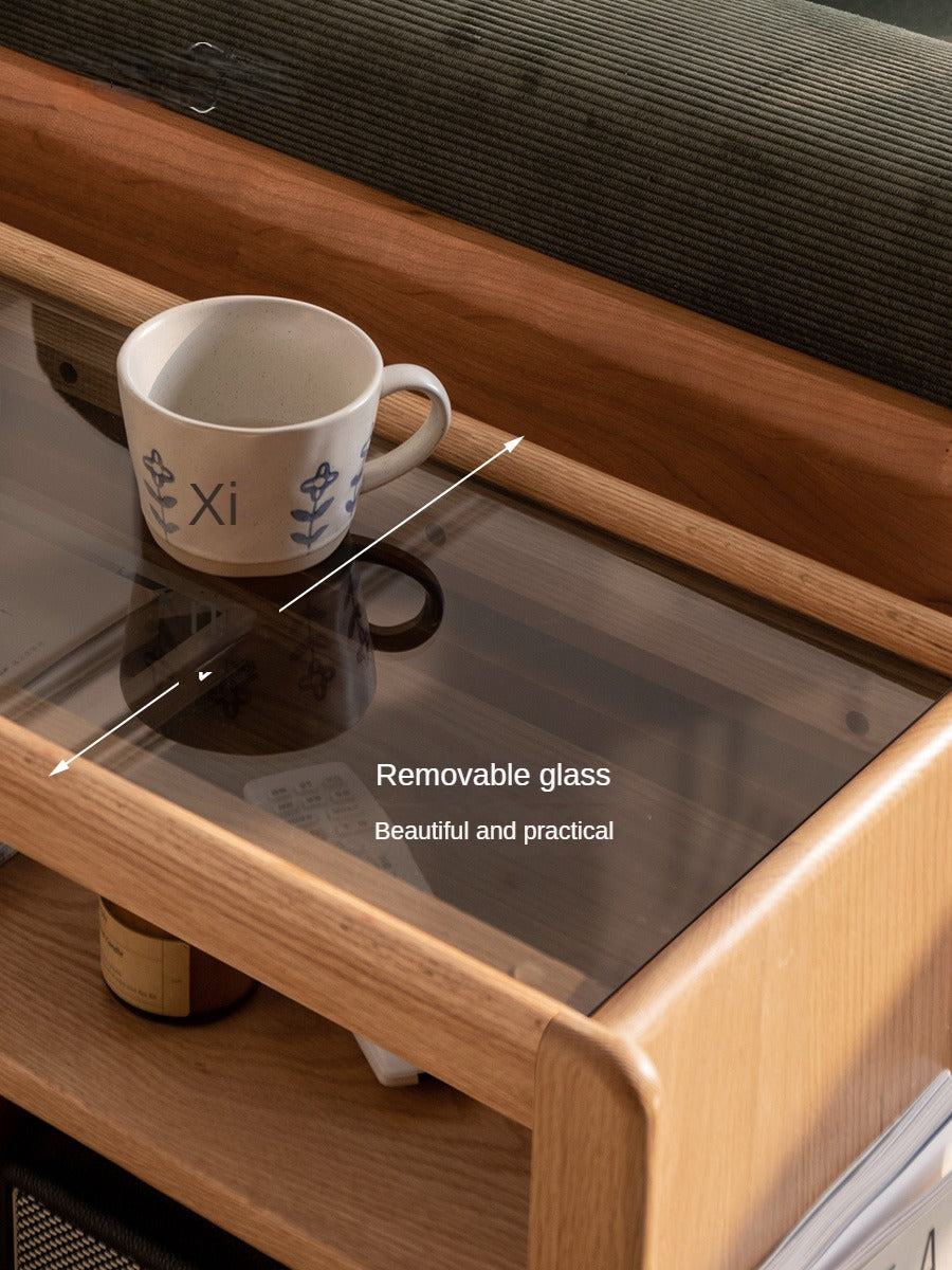 Oak, Beech, Poplar, Black Walnut Solid Wood Mobile Glass Side Table