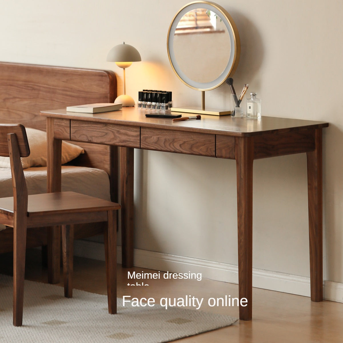 Black Walnut Solid Wood Desk With Drawers
