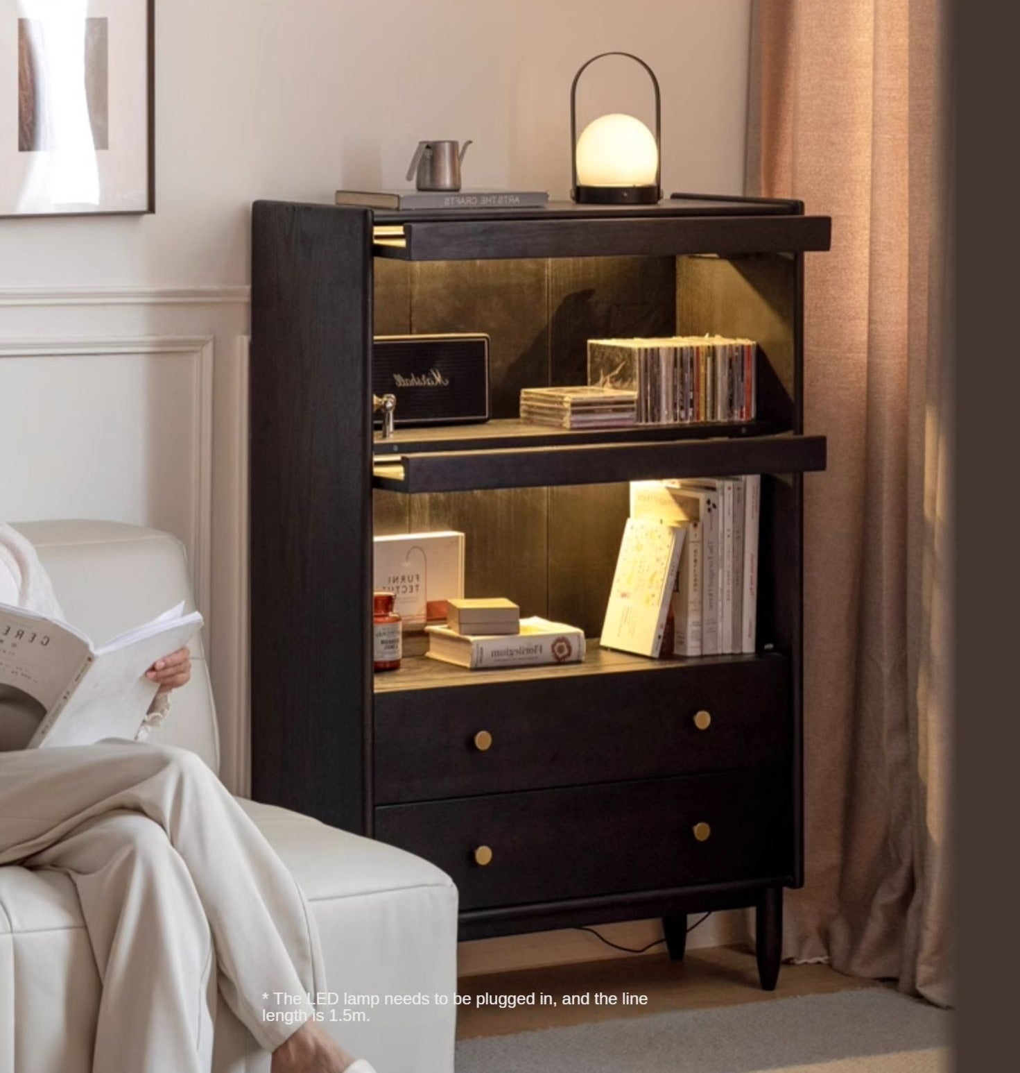 Oak Solid Wood Side Cabinet Style Black