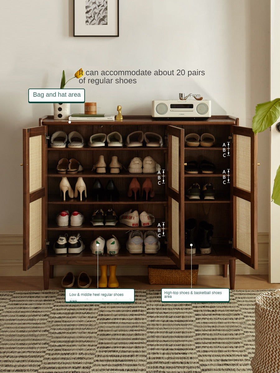Black Walnut, Oak, South American Walnut Solid Wood Rattan Shoe Cabinet