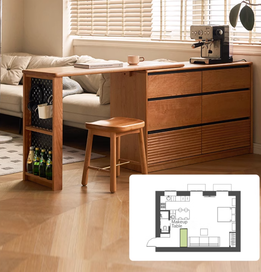 Сherry Solid Wood Retro Corner Vanity Table.