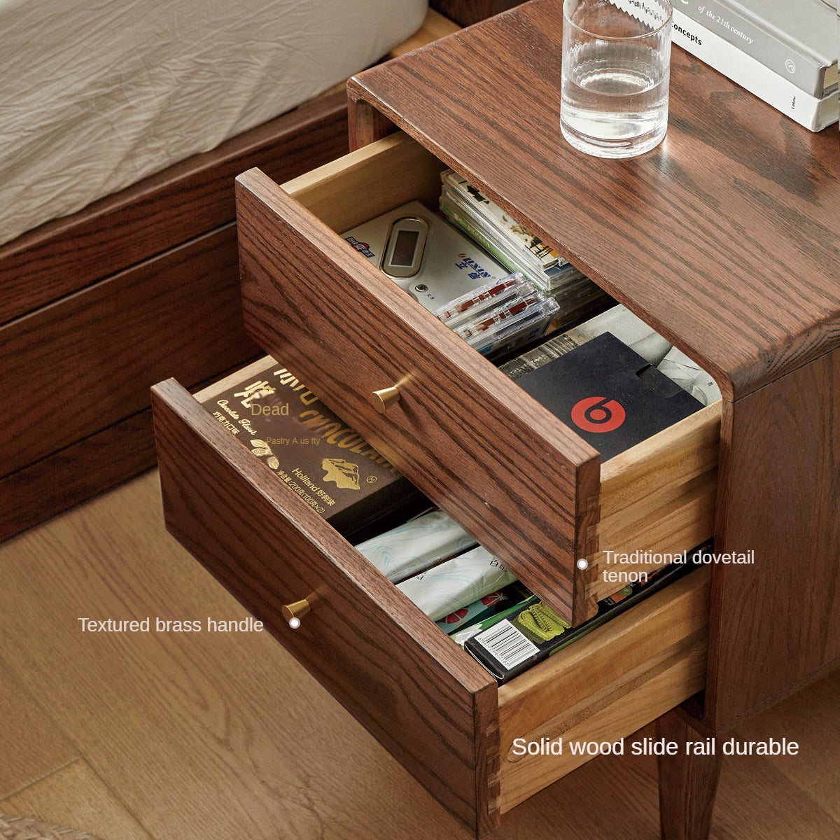 Oak Solid Wood Nordic Nightstand.