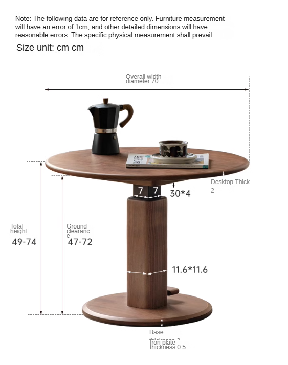 Black Walnut, Golden Sandalwood, Oak Round Solid Wood Coffee Table
