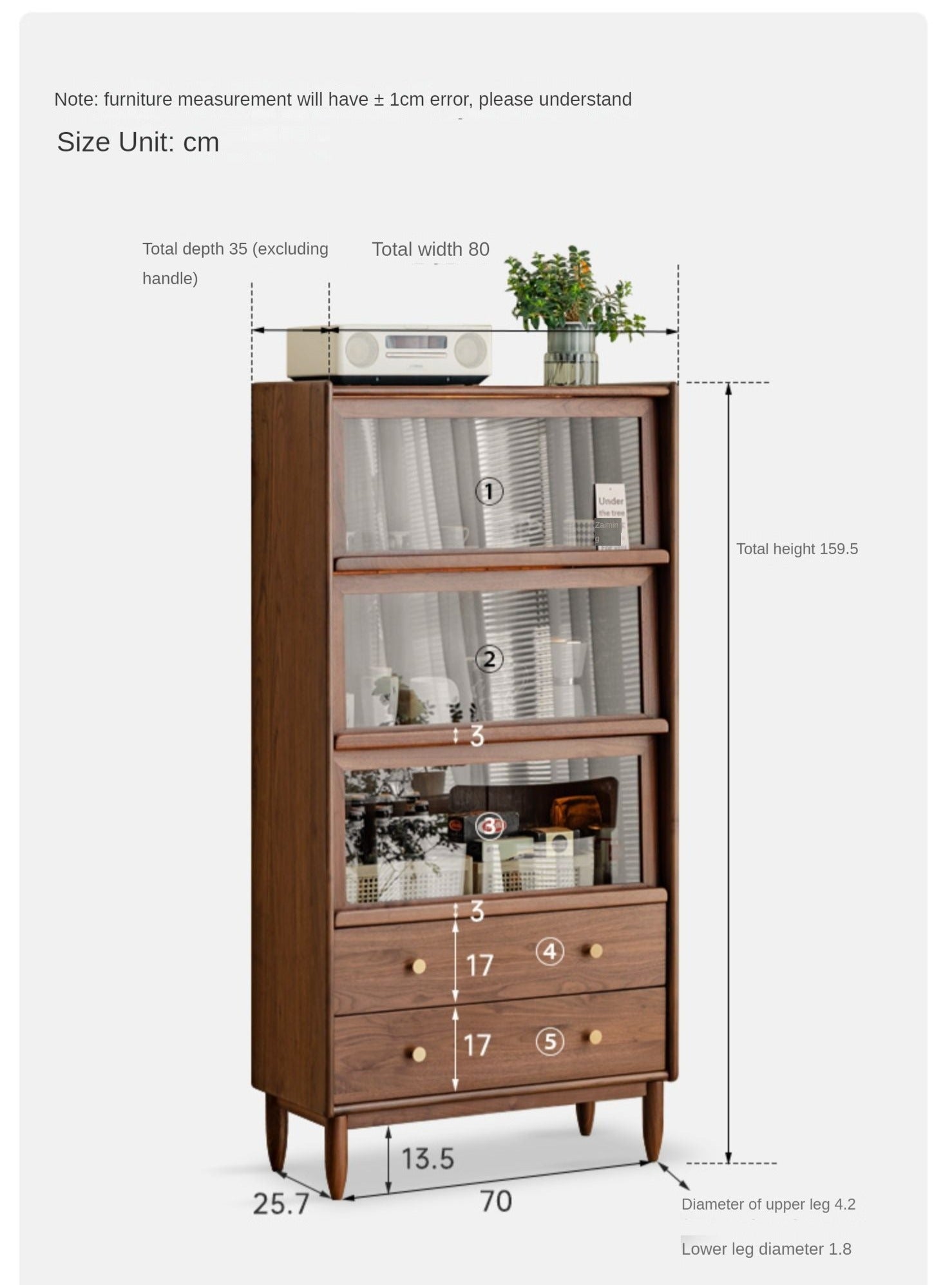 Black Walnut Solid Wood Side Cabinet Flip Door.