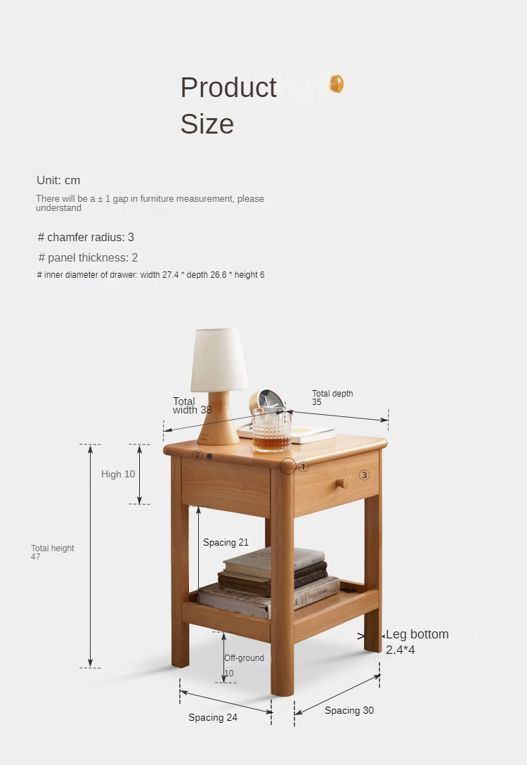 Beech Solid Wood Nightstand.