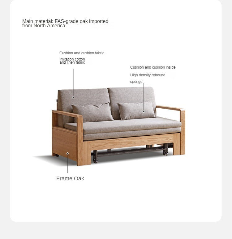 Oak, Ash Solid Wood Sofa Bed Modern Multifunctional.