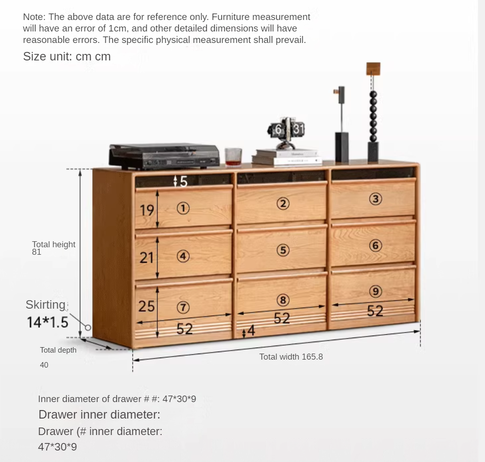 Cherry Solid Wood Nine Drawers Drawer Cabinet.