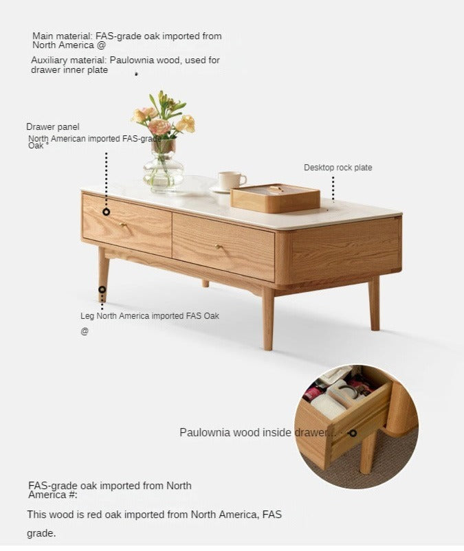 Oak Solid Wood Coffee Table Slate