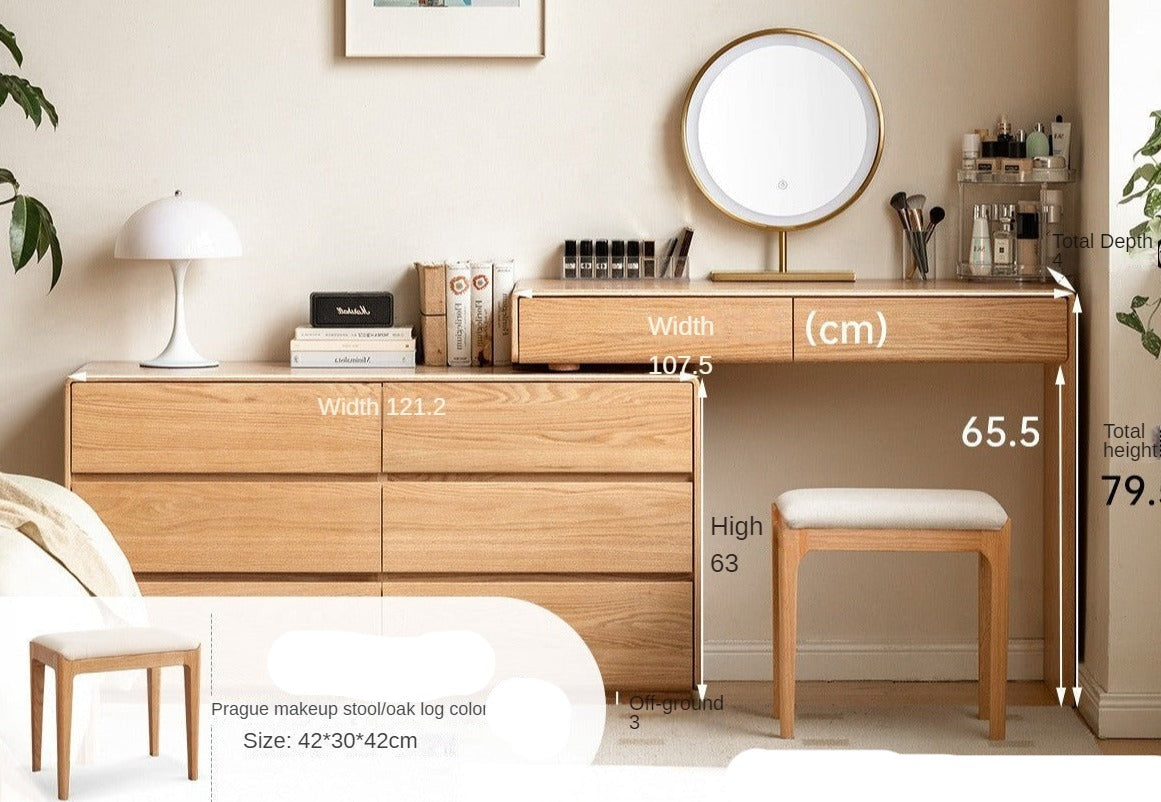 Oak, Ash Solid Wood Retractable Dressing Table Storage Cabinet.