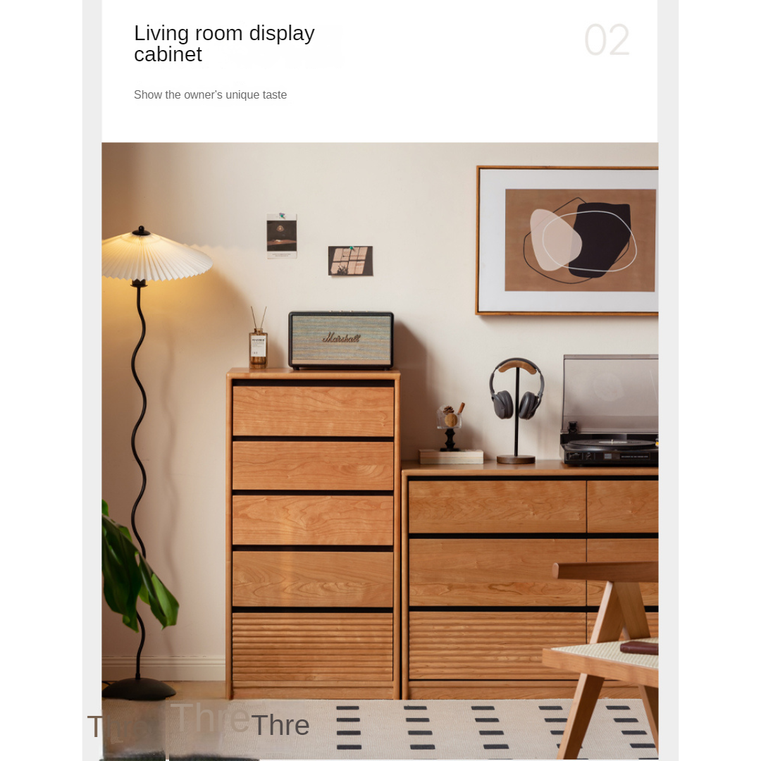 Cherry, Ash Solid Wood Medieval Style Drawer Cabinet.