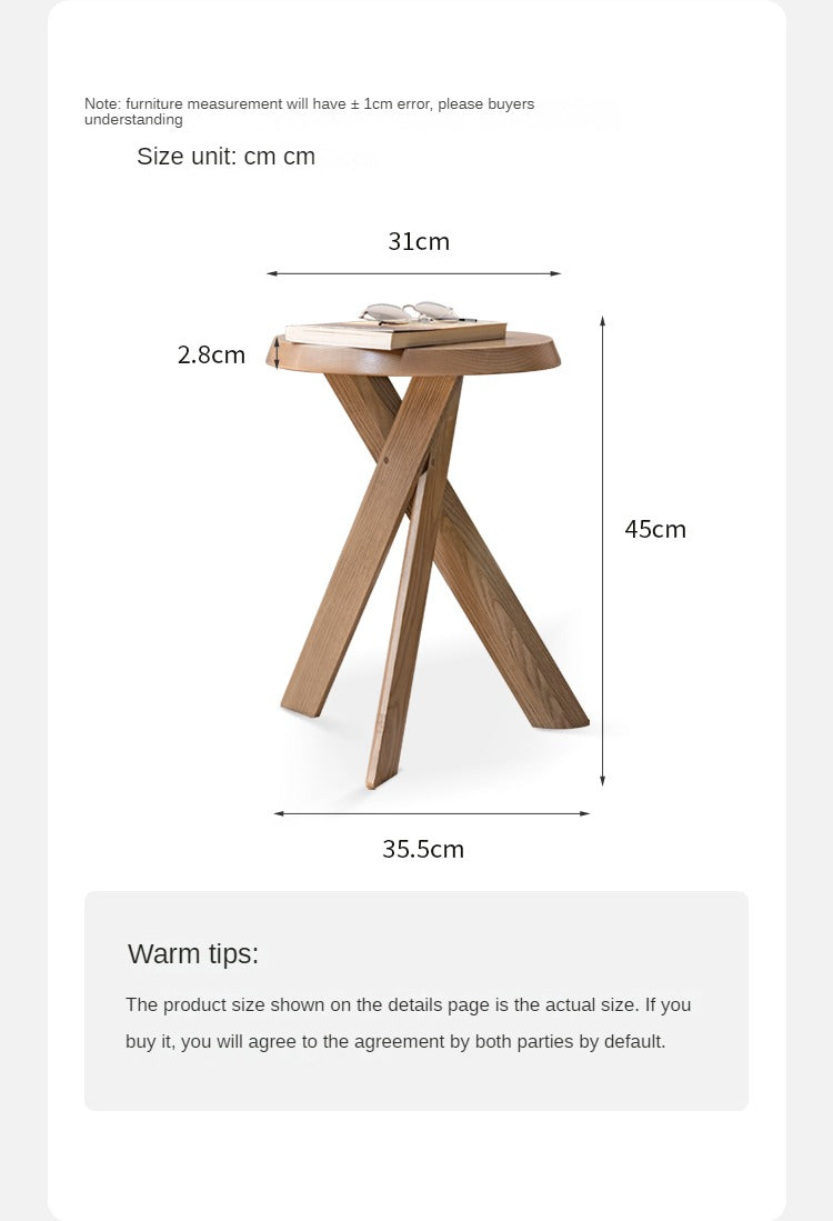 Ash Solid Wood White Wax Wood Side Table