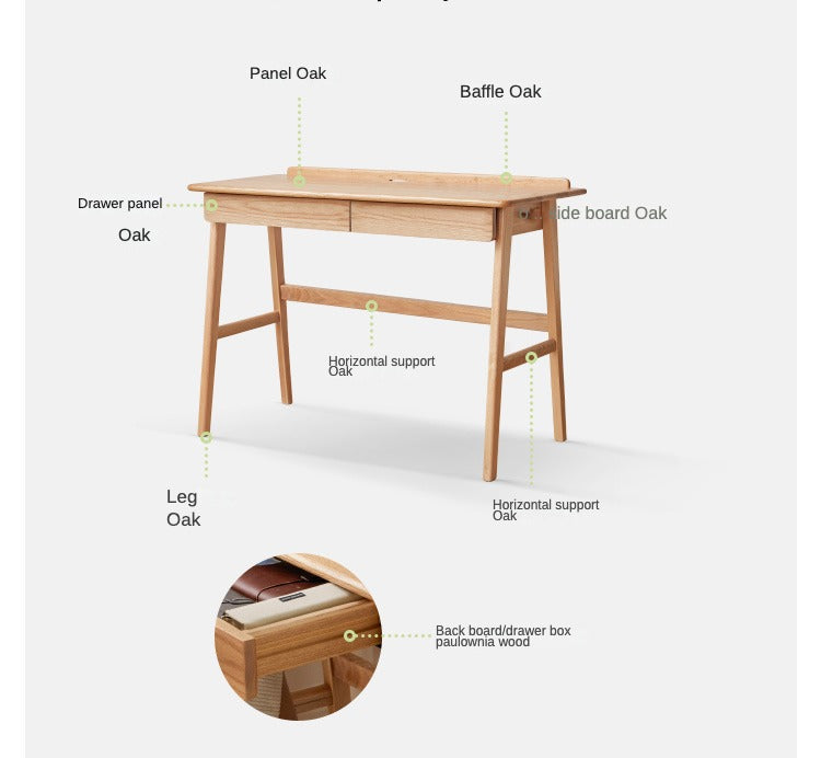 Oak, Beech Solid Wood Office Desk, Console Table