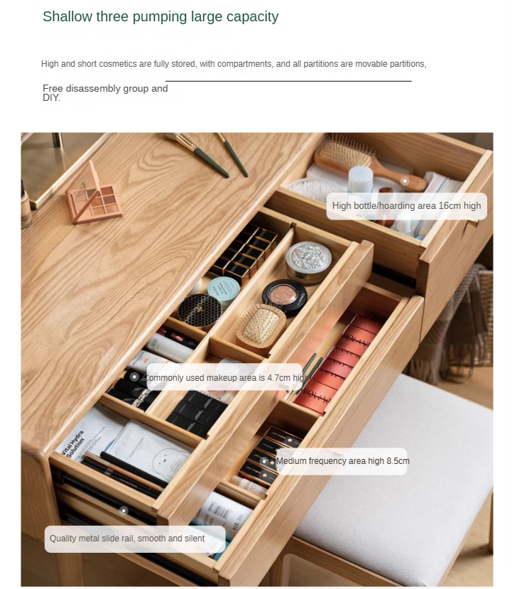 Ash Solid Wood Dressing Table LED Makeup Mirror.