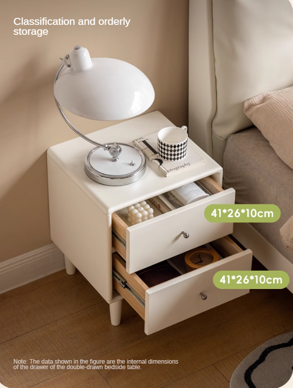 Solid RubberWood White Cream Style Nightstand