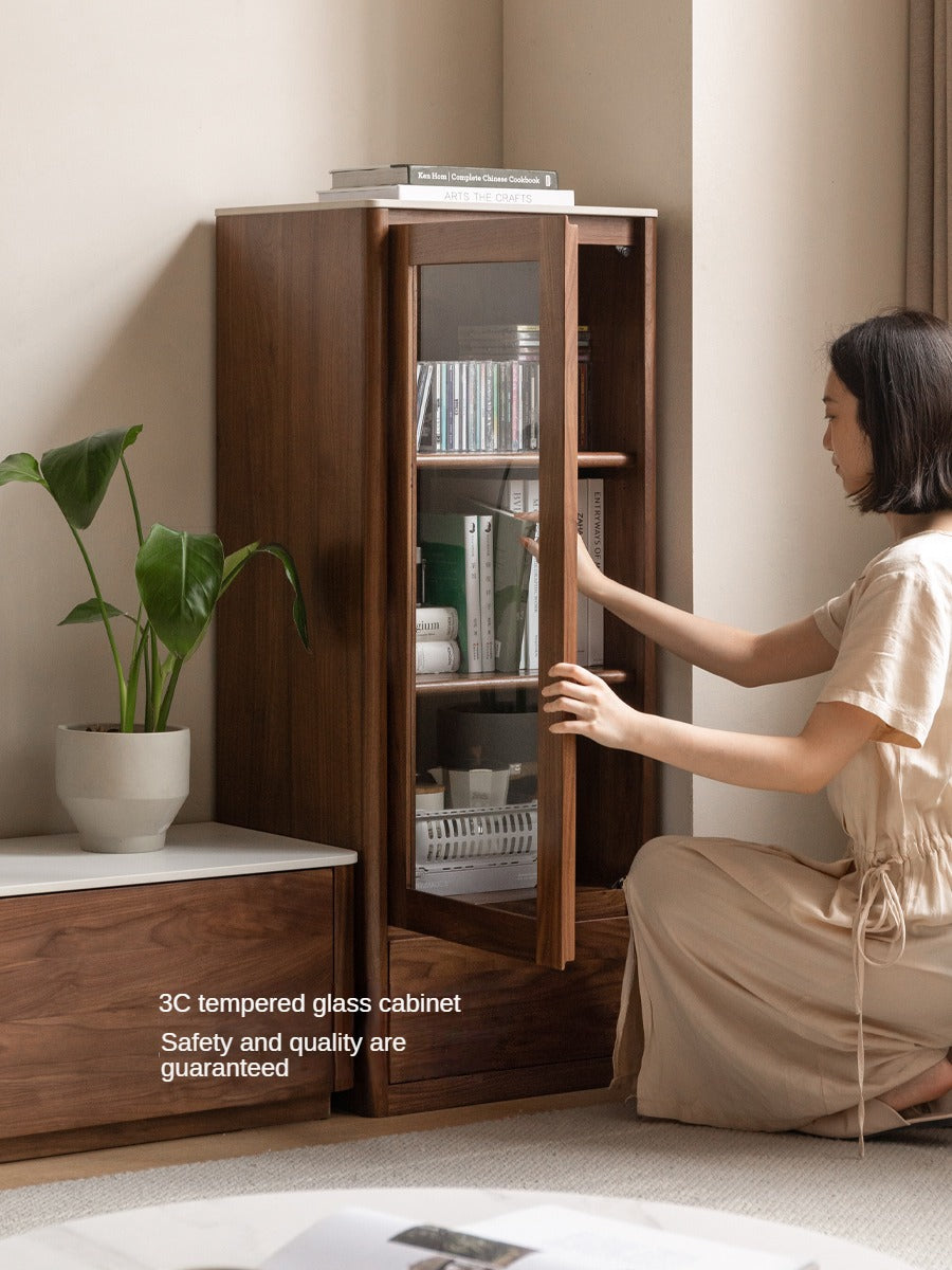 Black Walnut, Sandalwood Solid Wood Rock Slab Side Cabinet