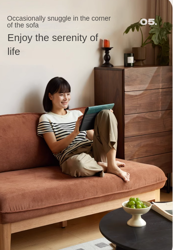 Oak Solid Wood Fabric Sofa.