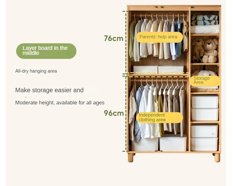 Oak Solid Wood Kid's Wardrobe
