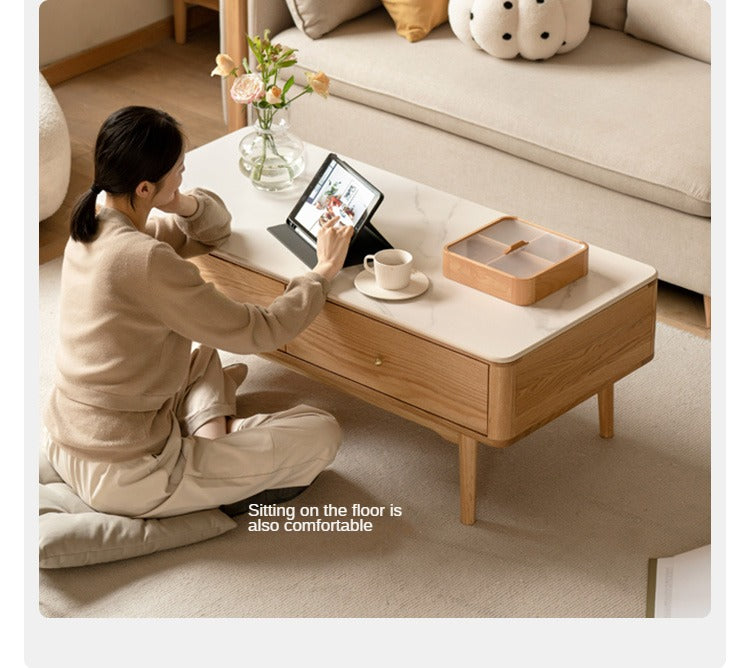 Oak Solid Wood Coffee Table Slate