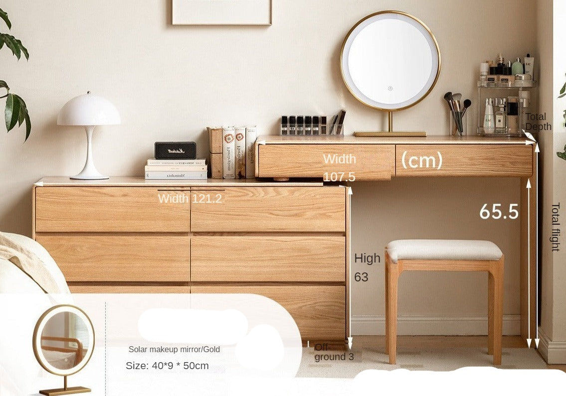 Oak, Ash Solid Wood Retractable Vanity Table Storage Cabinet.