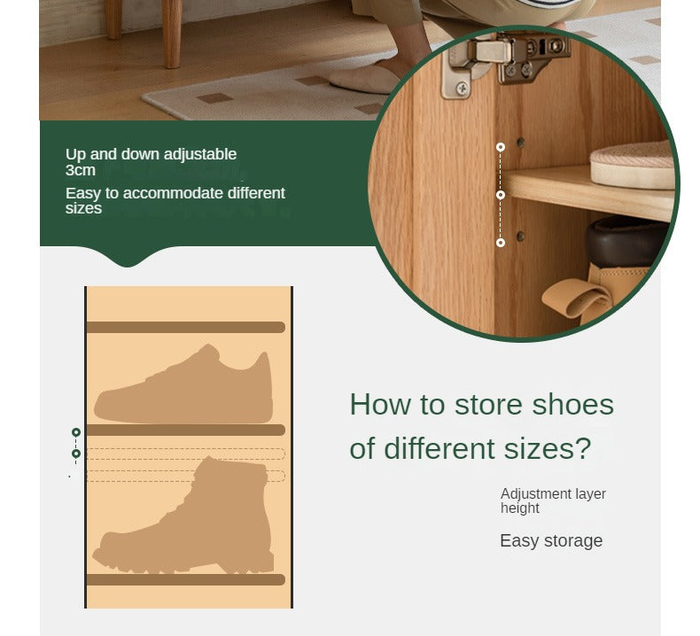 Oak Solid Wood, Solid Rubberwood Shoe Cabinet, Shoe Changing