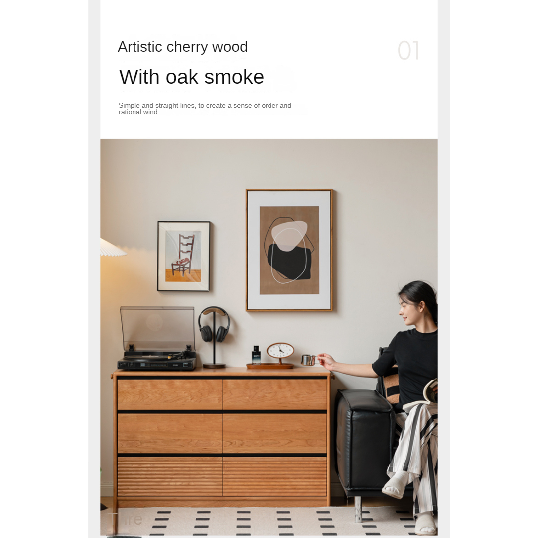 Cherry, Ash Solid Wood Medieval Style Drawer Cabinet.