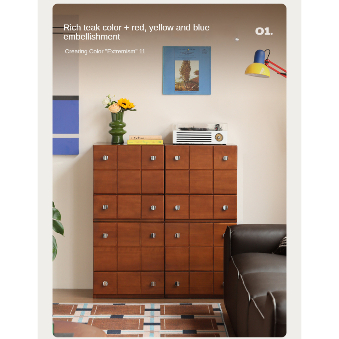 Poplar, Rubber Solid Wood Retro Style Side Cabinets.