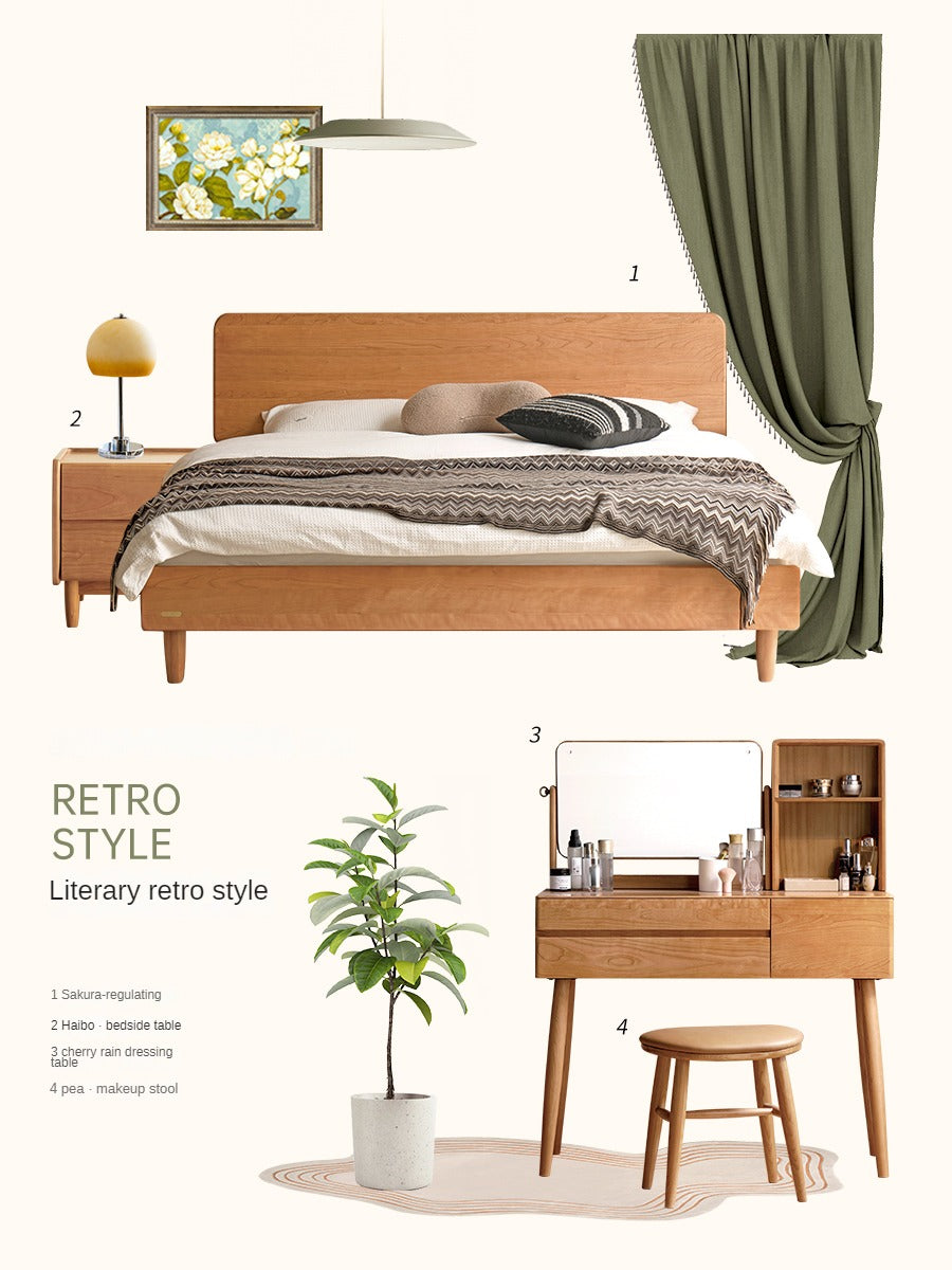 Cherry Solid Wood Vanity Table Nordic Makeup Mirror.