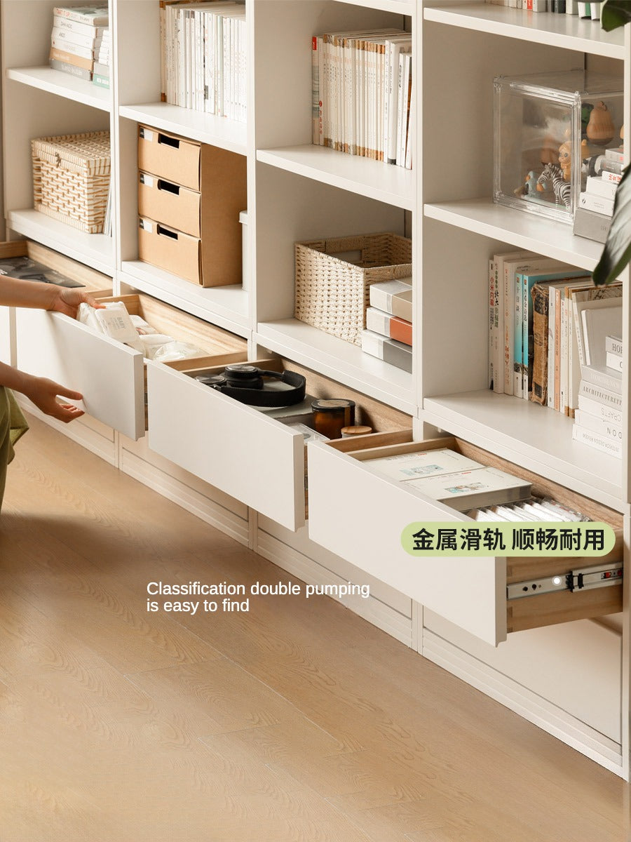 Poplar, Rubber Solid Wood Bookshelf Wall-To-Ceiling Shelf White Cream Style