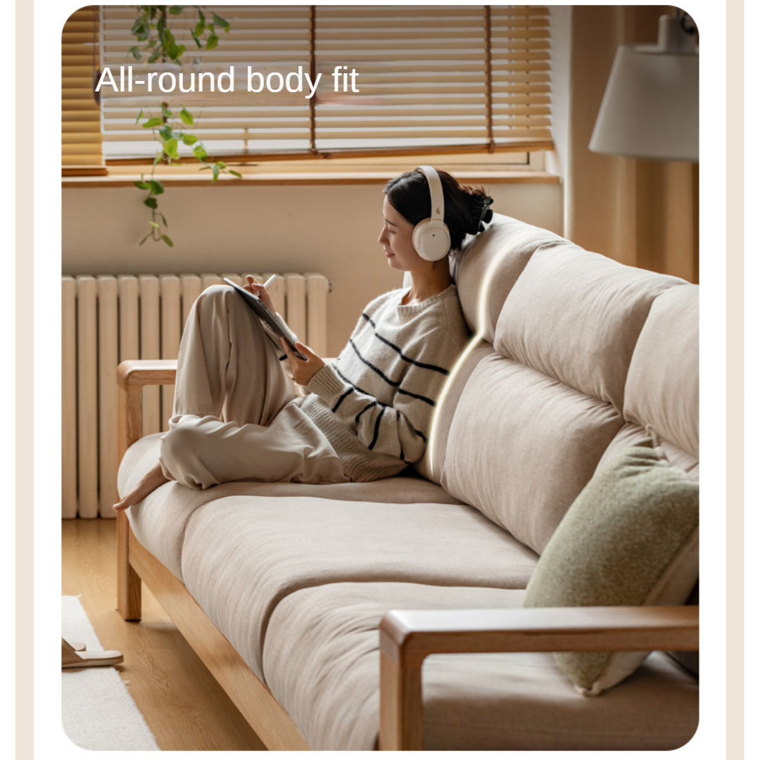 Oak Solid Wood Fabric Straight Sofa Modern.