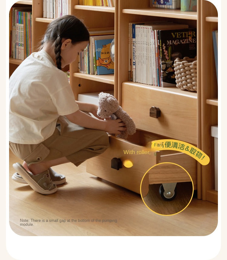 Beech Solid Wood Combination Bookshelf, Cabinet