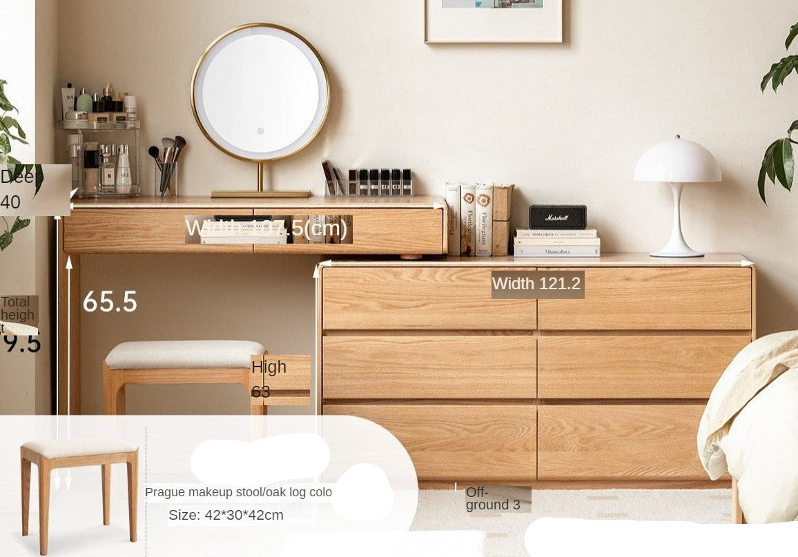 Oak, Ash Solid Wood Retractable Vanity Table Storage Cabinet.