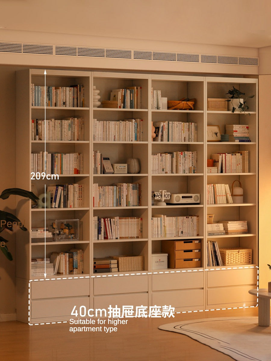 Poplar, Rubber Solid Wood Bookshelf Wall-To-Ceiling Shelf White Cream Style