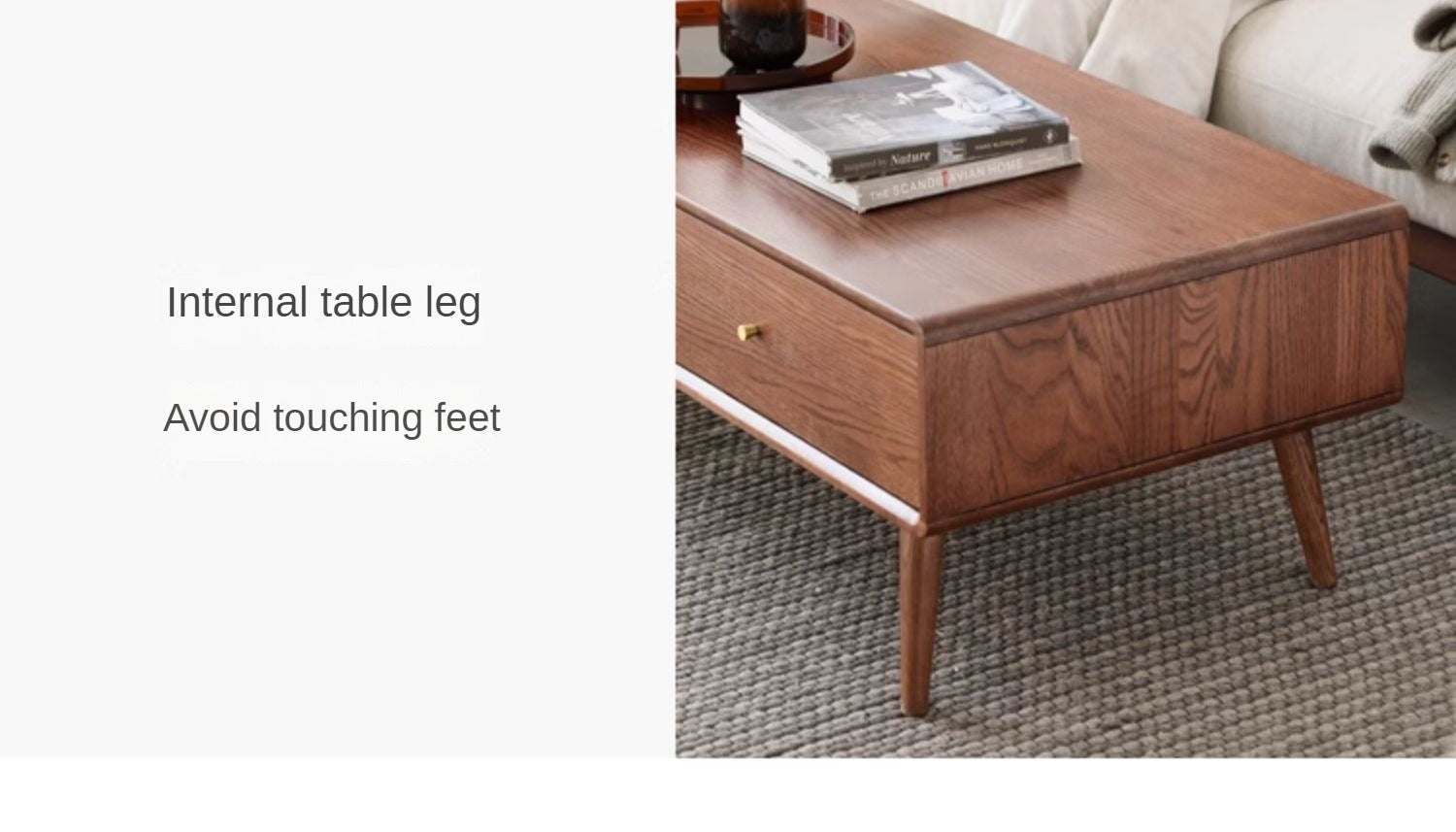 Oak Solid Wood Double-Sided Four-Drawer Coffee Table