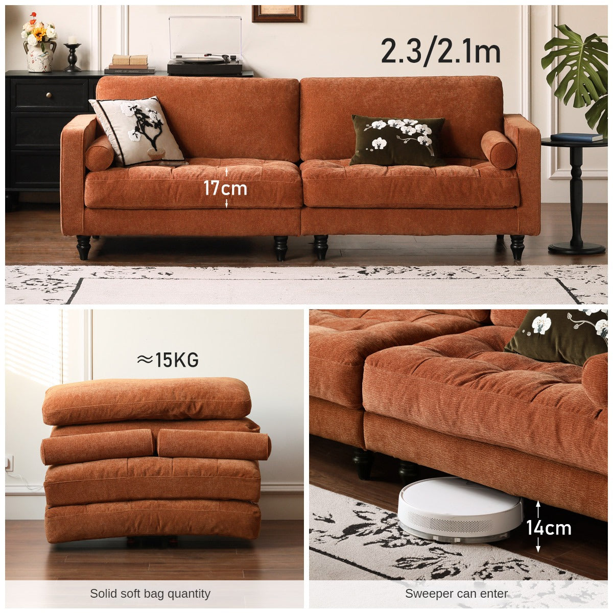 Fabric American Retro Straight Sofa-