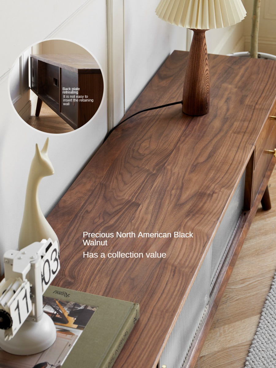 Black Walnut Solid Wood Nordic TV Cabinet.