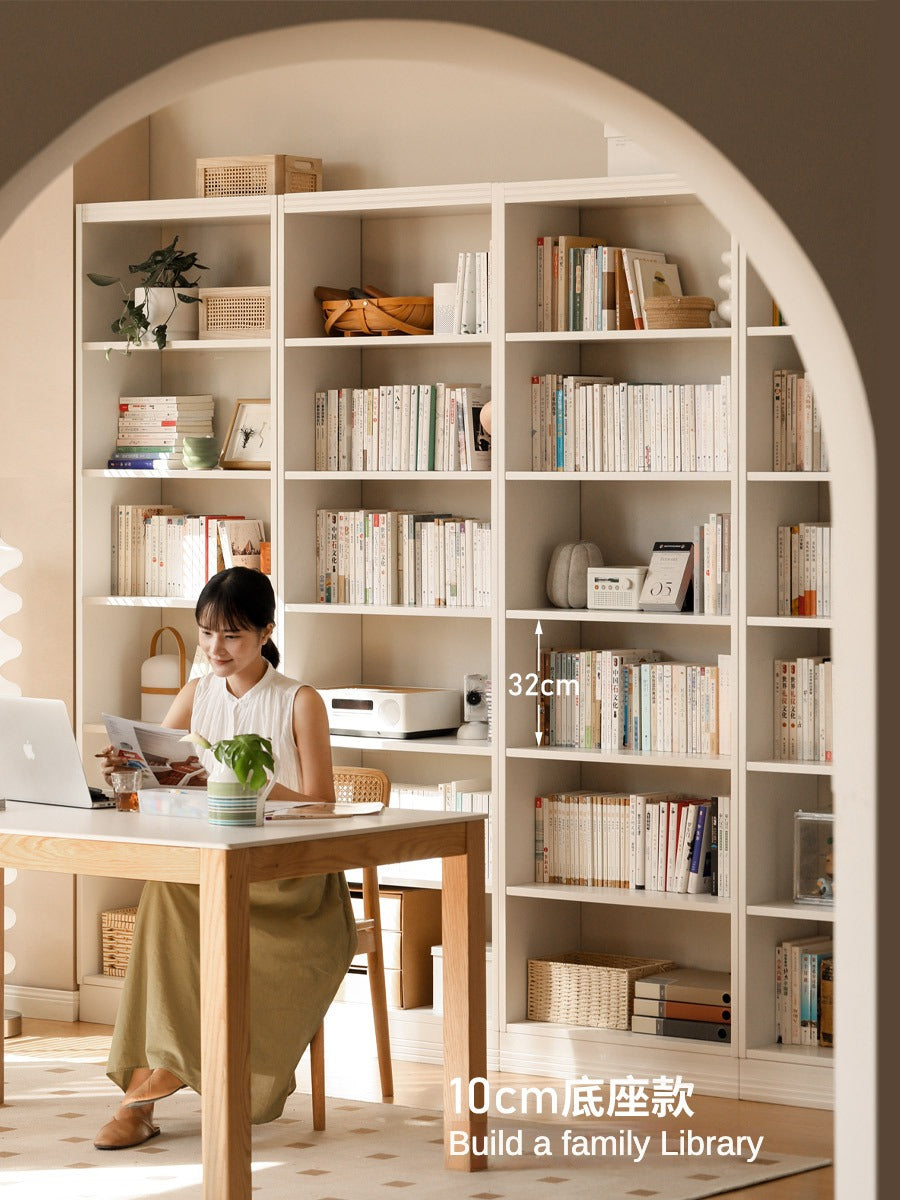 Poplar, Rubber Solid Wood Bookshelf Wall-To-Ceiling Shelf White Cream Style