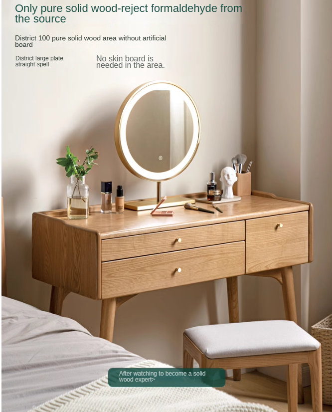 Ash Solid Wood Dressing Table LED Makeup Mirror.