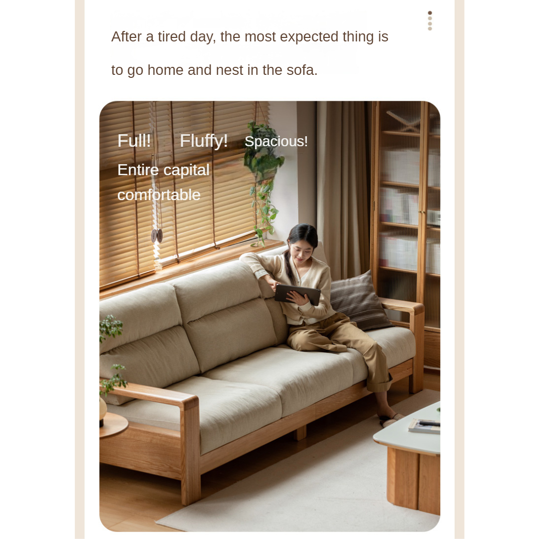 Oak Solid Wood Fabric Straight Sofa Modern.