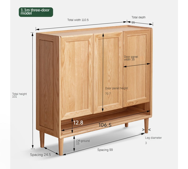 Oak, Rubberwood Solid Wood Shoe Cabinet