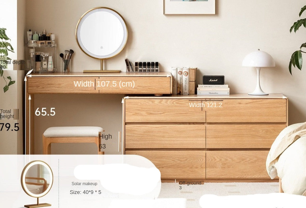 Oak, Ash Solid Wood Retractable Vanity Table Storage Cabinet.