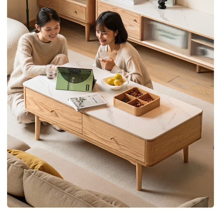 Oak Solid Wood Coffee Table Slate